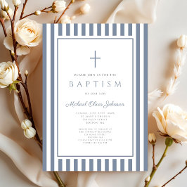 Invitación Elegant Dusty Blue Cross Boy Baptism