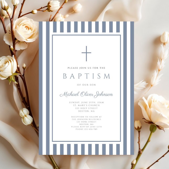 Invitación Elegant Dusty Blue Cross Boy Baptism (Elegant Dusty Blue Cross Boy Baptism Invitation)