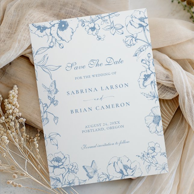 Invitación Elegant Dusty Blue Floral Garden Save The Date (Subido por el creador)