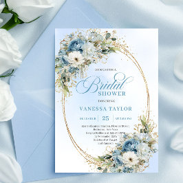 Invitación Elegant Dusty Blue Floral Script Bridal Shower