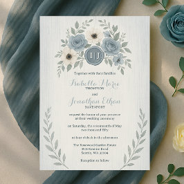 Invitación Elegant Dusty Blue Floral Wax Seal Wedding