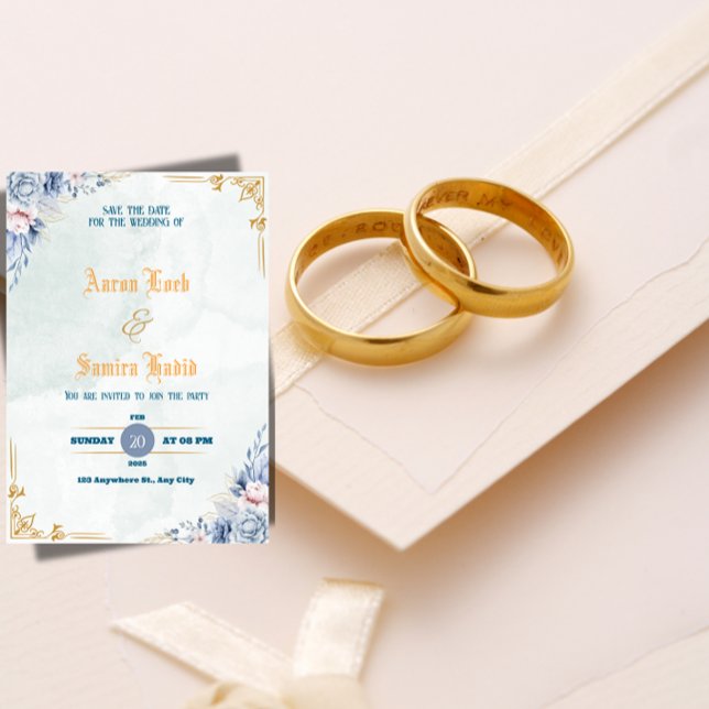 Invitación Elegant Dusty Blue Floral Wedding Invitation  (Subido por el creador)
