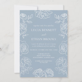Invitación Elegant Dusty Blue French Roses Wedding