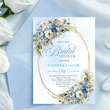 Elegant Dusty Blue Greenery Gold Bridal Shower