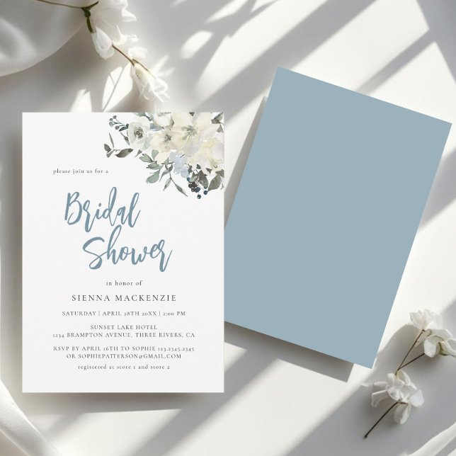 Invitación Elegant Dusty Blue Ivory Floral Bridal Shower (Subido por el creador)