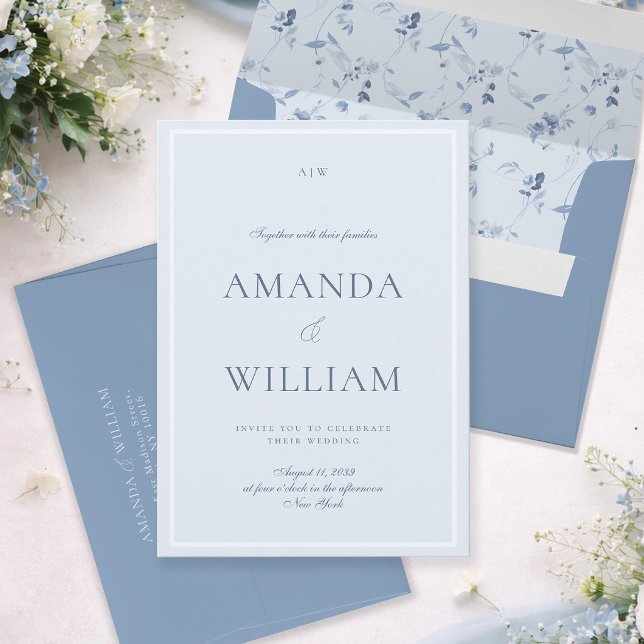 Invitación Elegant Dusty Blue Minimal Wedding Invitation (Subido por el creador)