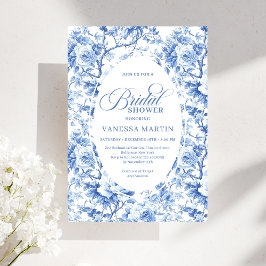 Invitación Elegant Dusty Blue Toile de Jouy Bridal Shower