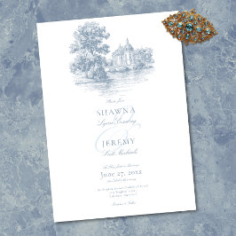 Invitación Elegant Dusty Blue Toile French Manor Wedding