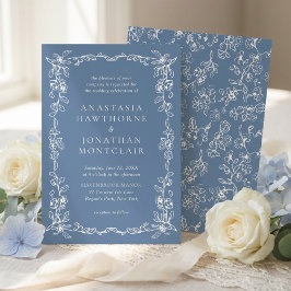 Invitación Elegant Dusty Blue Vintage Floral Wedding