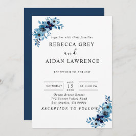 Invitación elegant dusty Blue watercolor flower bouquet