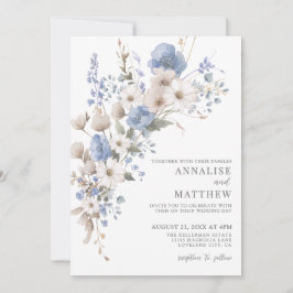 Invitación Elegant Dusty Blue Wildflower Floral Wedding
