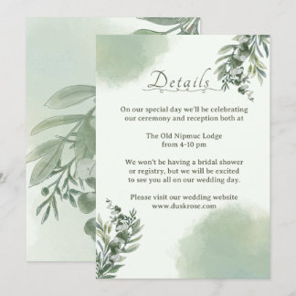 Invitación Elegant Dusty Green Details Wedding Enclosure Card