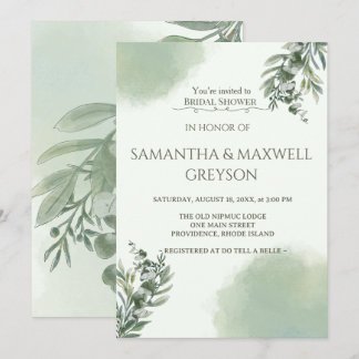Invitación Elegant Dusty Green Script Classic Bridal Shower 