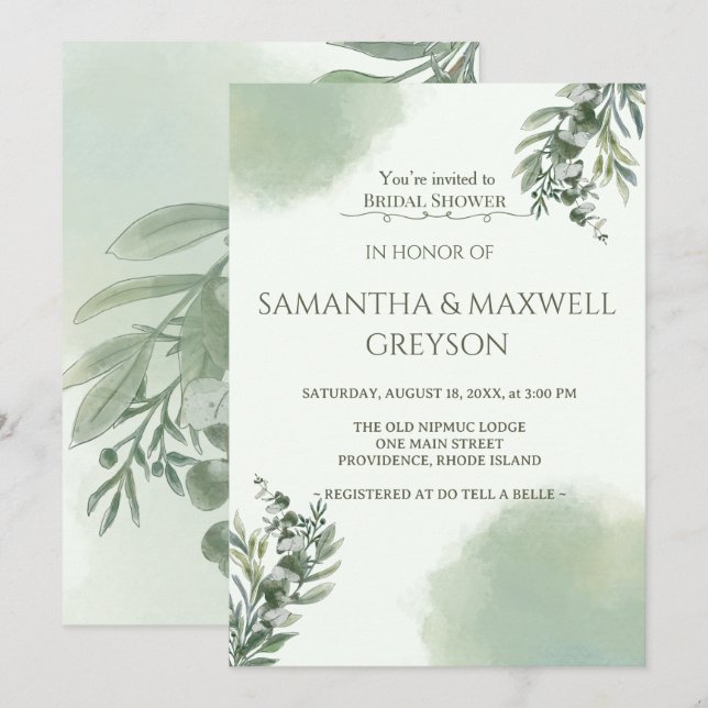 Invitación Elegant Dusty Green Script Classic Bridal Shower  (Anverso / Reverso)