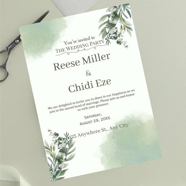 Invitación Elegant Dusty Green Script Classic Wedding  (Subido por el creador)