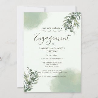 Invitación Elegant Dusty Green Script engagement Invitation