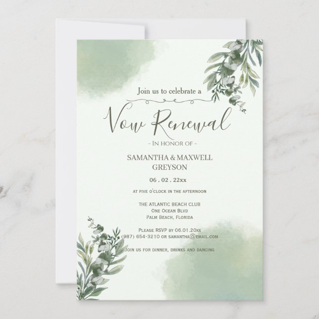 Invitación Elegant Dusty Green Script Vow Renewal Invitation (Anverso)