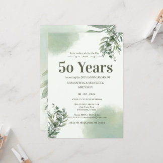 Invitación Elegant Dusty Green Script Wedding Anniversary 