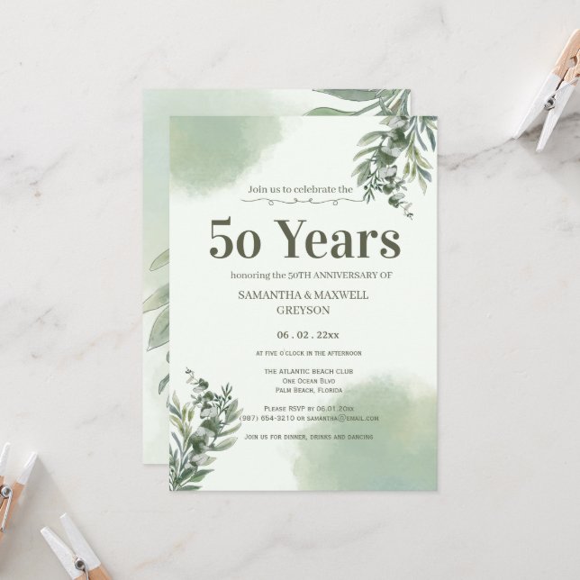 Invitación Elegant Dusty Green Script Wedding Anniversary  (Anverso/Reverso In Situ)