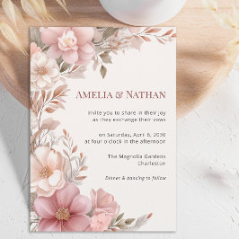 Invitación Elegant Dusty Pink Cream Magnolia Floral Wedding