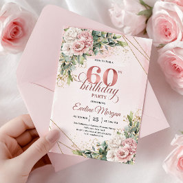 Invitación Elegant Dusty Pink Rose Gold 60th Birthday Invite
