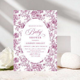 Invitación Elegant Dusty Pink Toile Roses Baby Shower Invitе