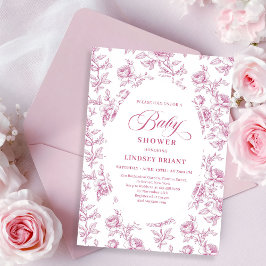 Invitación Elegant Dusty Pink Toile Roses Baby Shower Invite