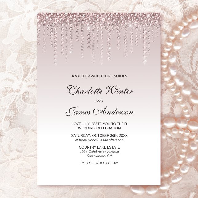 Invitación Elegant Dusty Rose Diamonds Wedding (Subido por el creador)