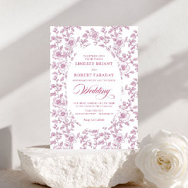 Invitación Elegant Dusty Rose Floral Toile Wedding Invitation