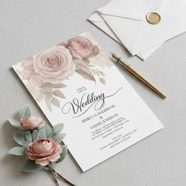 Invitación Elegant Dusty Rose Floral Wedding with Greenery (Subido por el creador)