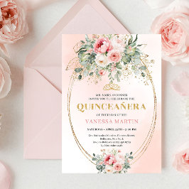 Invitación Elegant Dusty Rose Greenery Quinceañera Card