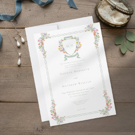 Invitación Elegant Dusty Sage Pastel Wildflower Crest Wedding