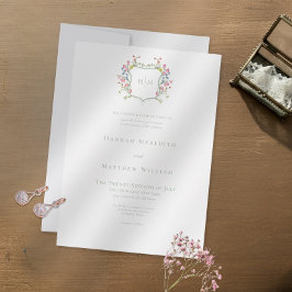 Invitación Elegant Dusty Sage Pastel Wildflower Crest Wedding