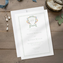 Invitación Elegant Dusty Sage Pastel Wildflower Crest Wedding