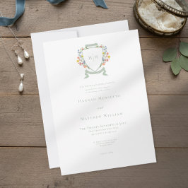 Invitación Elegant Dusty Sage Pastel Wildflower Crest Wedding