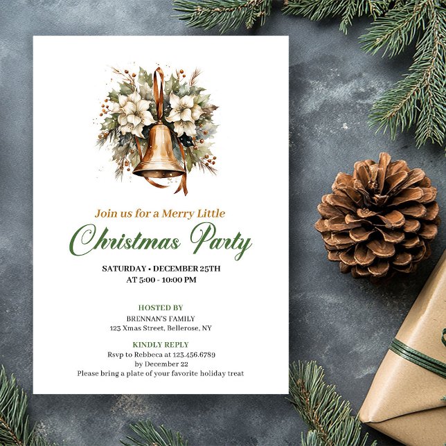 Invitación Elegant Earthy Colors Christmas Bell Invitation (Elegant Earthy Colors Christmas Tree Invitation)