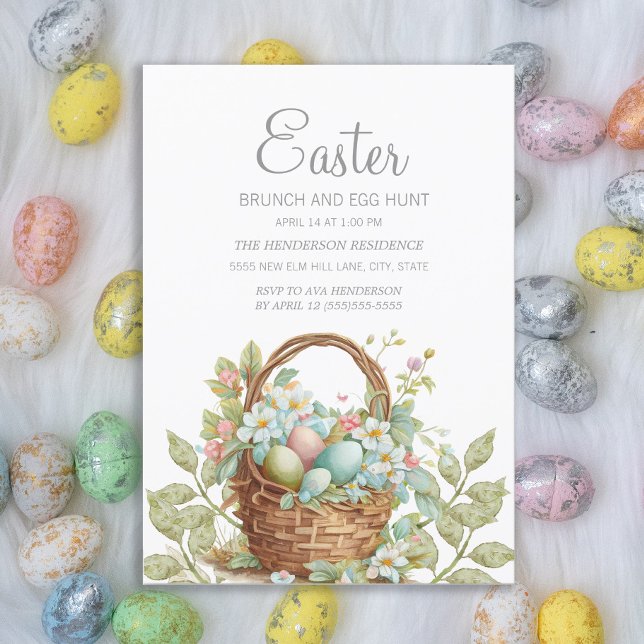 Invitación Elegant Easter Basket Brunch Egg Hunt (Easter basket and eggs Easter greeting card)