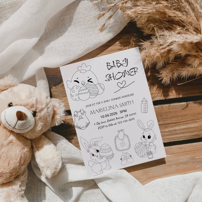 Invitación Elegant Easter Line Art Baby Shower Party (Subido por el creador)