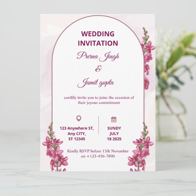 Invitación Elegant Editable Wedding Invitation | Modern Flora (Anverso de pie)
