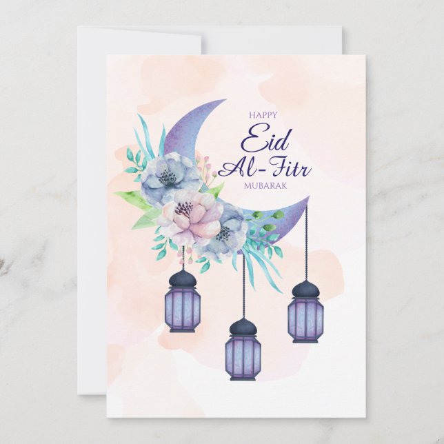 Invitación Elegant Eid al-Fitr Mubarak Card Minimal Islamic (Anverso)