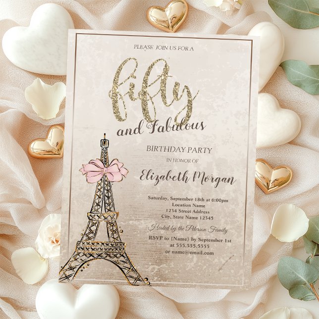 Invitación Elegant Eiffel Tower Bow 50th Birthday (Subido por el creador)