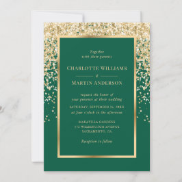Invitación Elegant Emerald and Gold Confetti Wedding