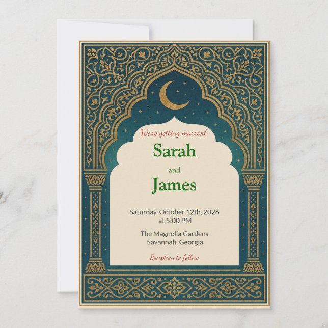 Invitación Elegant Emerald & Gold Ornate Arch Wedding Invitat (Anverso)