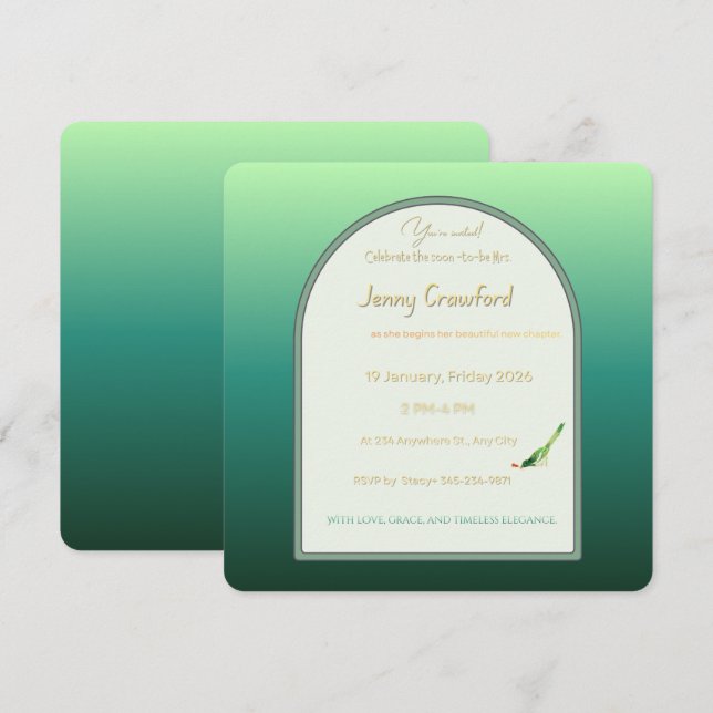 Invitación Elegant Emerald Green Arch Bridal Shower  (Anverso / Reverso)