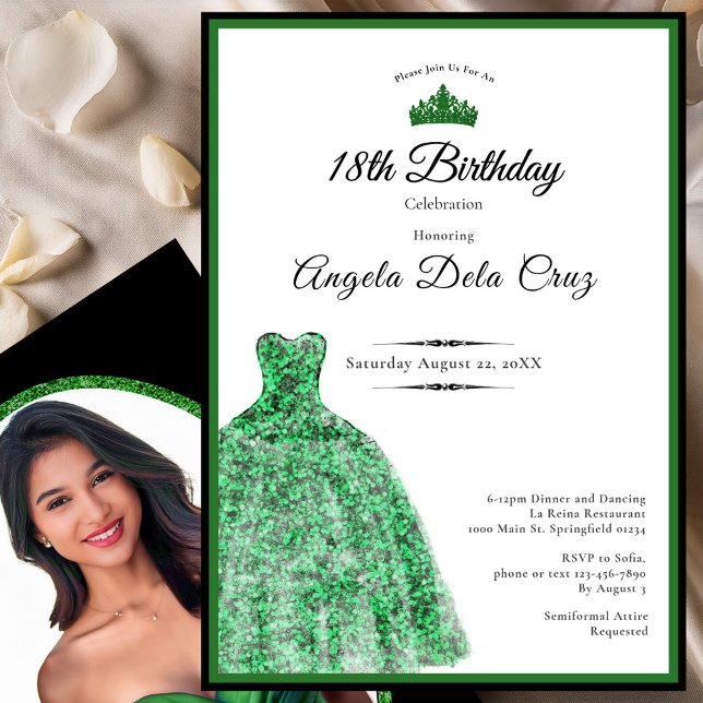 Invitación Elegant emerald green dress 18th birthday debut (Subido por el creador)