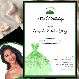 Invitación Elegant emerald green dress 18th birthday debut