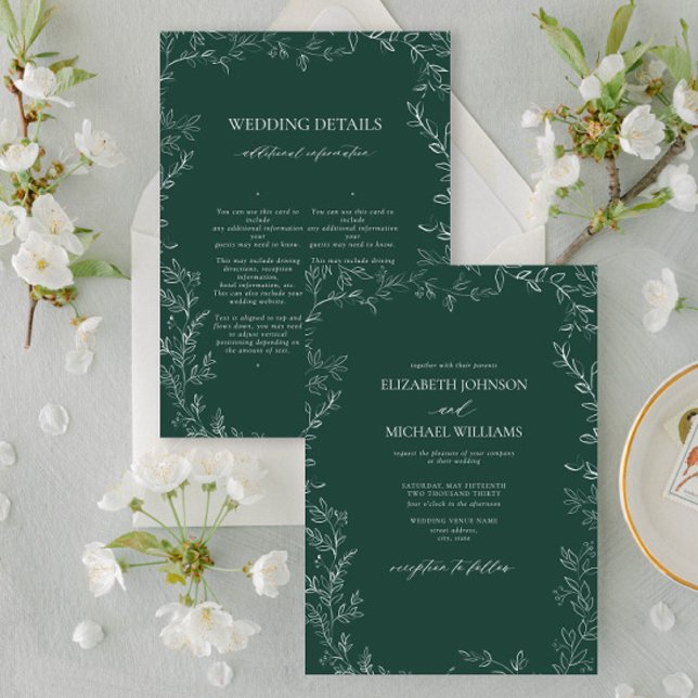Invitación Elegant Emerald Green Minimal Leaf Details Wedding (Subido por el creador)