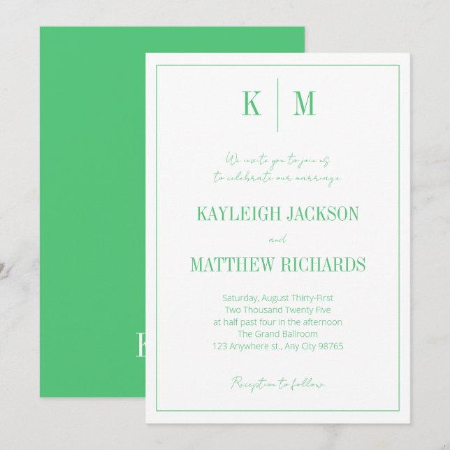 Invitación Elegant Emerald Green Monogram Wedding  (Anverso / Reverso)