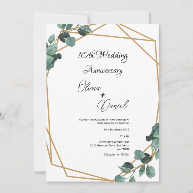 Invitación Elegant Emerald Leaf Wedding Anniversary  (Anverso)