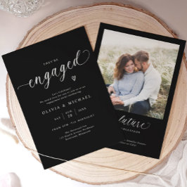 Invitación Elegant Engaged Modern Black Engagement Party